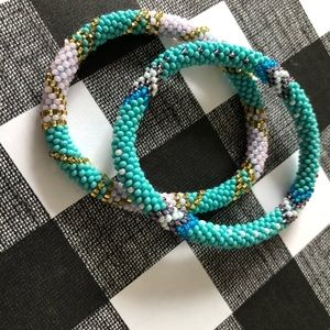 Nepal Seed Beaded Turquoise Multi-colored Handmade New  Bracelet Pair 2 Count